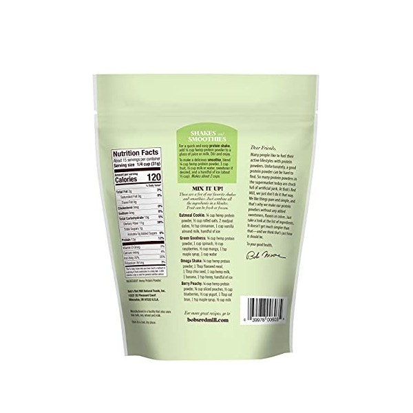 Bobs Red Mill Poudre de protéine de chanvre refermable 473,6 g lot de 2 