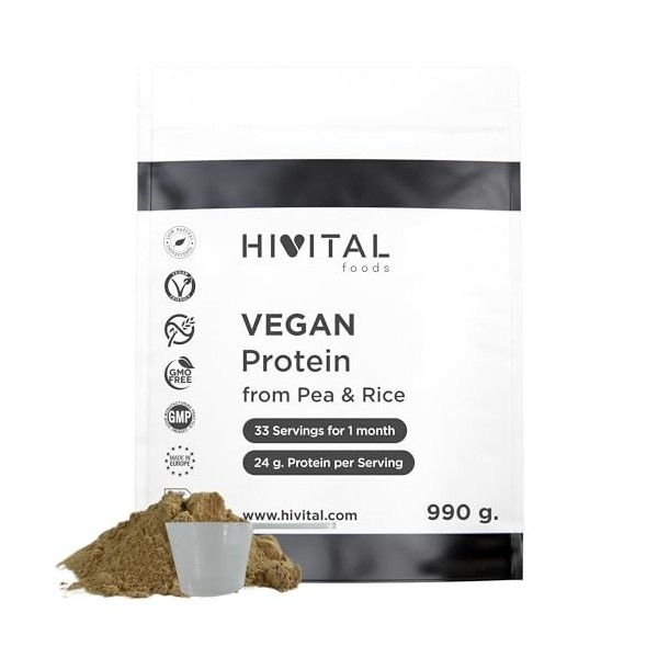 Protéine Végétalienne 990 g pour 1 mois de traitement. 24 g de Protéines Naturelles par jour. À base dIsolat de Pois et de C