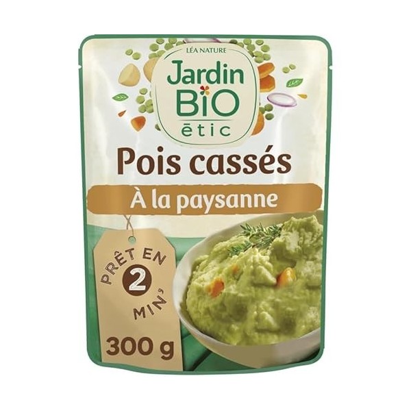 JARDIN BIO Pois Cassés Paysanne 300G, légumineuse bio riche en fibres pour repas sains et gourmands- Lot De 4