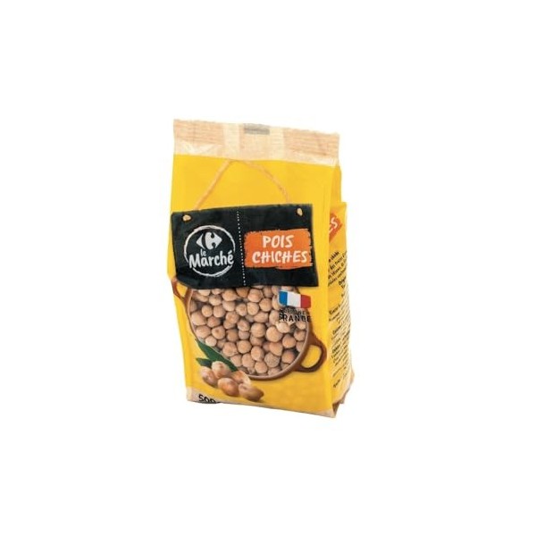 CARREFOUR LE MARCHE – Pois Chiches Riches en Protéines, Texture Fondante Idéale 500g - lot de 4 - Vendu par Lot