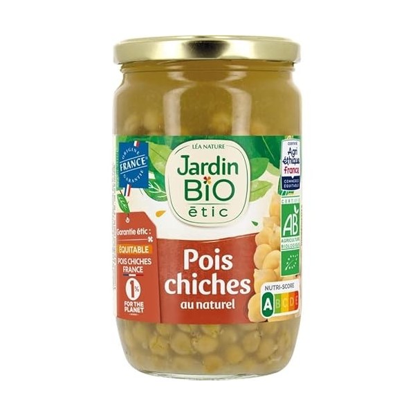 Pois Chiches Naturels Bio Étic 660g - Idéal pour Végétariens - Source de Protéines Végétales - Epicerie Bio et Diététique - L