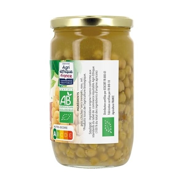 Pois Chiches Naturels Bio Étic 660g - Idéal pour Végétariens - Source de Protéines Végétales - Epicerie Bio et Diététique - L