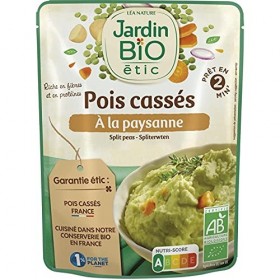 Délice Paysan en un Clin dŒil! Pois Cassés Bio Sans Attente - 300g - Sachet Express Jardin Bio Étic. Source de protéines vég