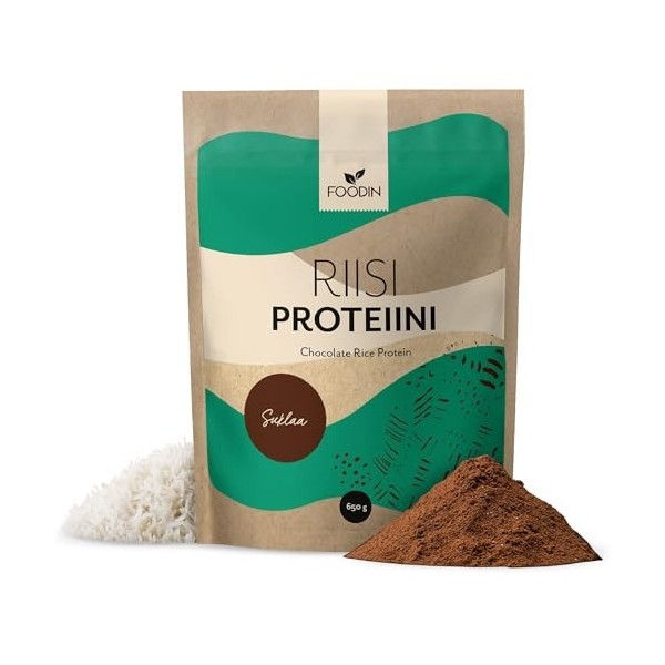 FOODIN Rice Protéines en poudre 650 g, en riz germé, sans gluten et végétalien, sans édulcorant artificiel, chocolat