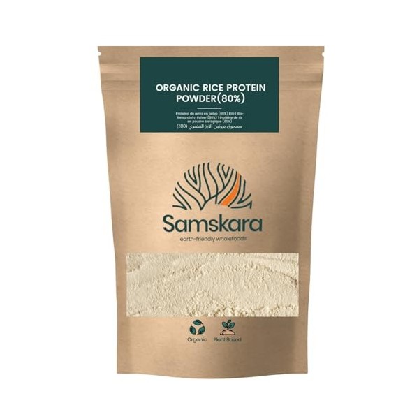 Protéine de riz biologique 80% | Samskara | Poudre de protéines végétales végétaliennes biologiques | Sans sucre | Pour les s