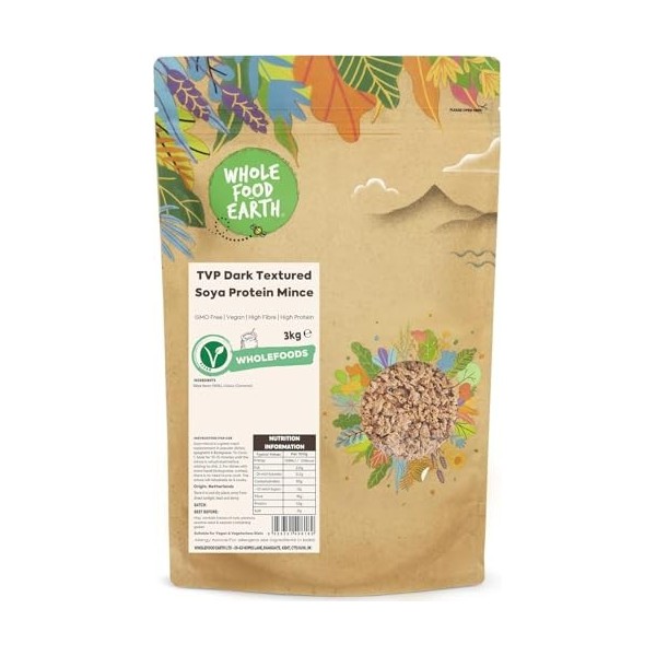 Wholefood Earth Protéine de Soja Texturée PVT - Sans OGM, Vegan, 500 g Protéines de soja