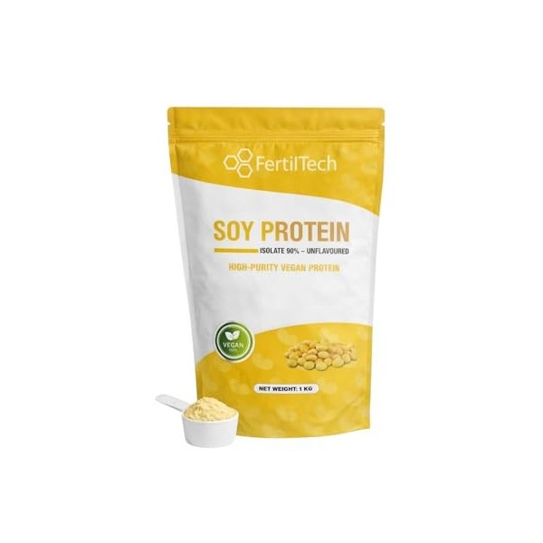 FertilTech Protéine de Soja Isolat 90% 1 kg 1000 g – 40 Portions – Haute Teneur en Protéines – Sans Arôme – Vegan – Non OGM