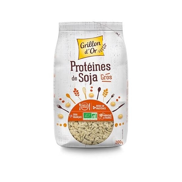 PROTÉINES DE SOJA GROS MORCEAUX 200G, GRILLON DOR, UNITÉ