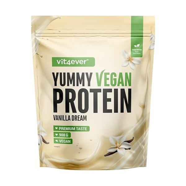 Yummy Vegan Protein Vanilla Dream – Shake protéiné végétal avec 24,9 g de protéines par portion à base d’isolat de fève avec 