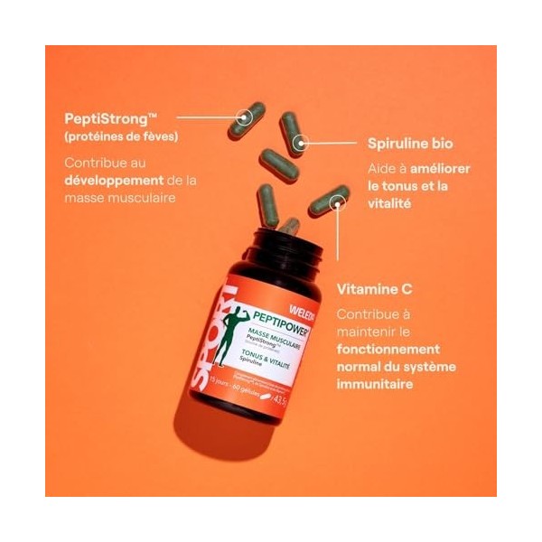 WELEDA Complément Alimentaire PeptiPower® – Protéines Hydrolysées De Fève PeptiStrong™, Spiruline Bio, Vitamine C, Force, Ton
