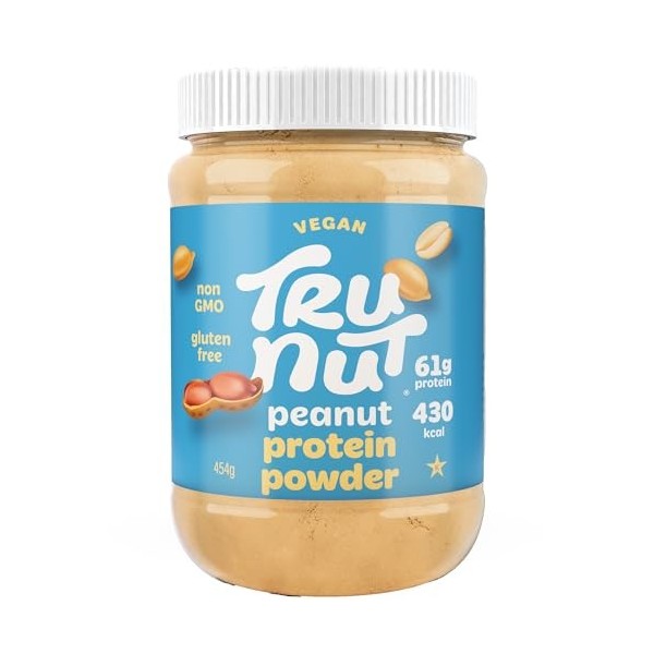 Tru-Nut Poudre de Protéines de Cacahuete, 454 g - 61% de protéines végétaliennes - sans édulcorants - idéal pour les smoothie