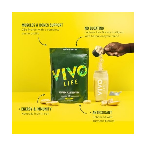 Vivo Life Perform Poudre de protéines brutes végétaliennes. Mélange de Petits Pois et Chanvre avec BCAA 936g Vanille de Madag