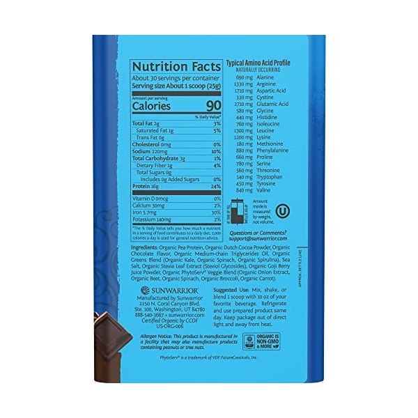 Sunwarrior Warrior Blend + Greens 750g Chocolat - Protéines - Protéines végétaliennes Protéines de plantes