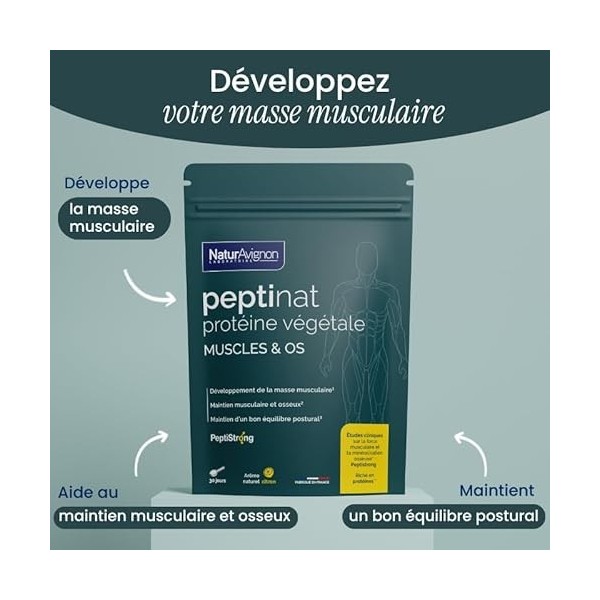 Peptinat proteine végétale I complement alimentaire | Muscles | Os I Peptides de fèves I vitamine d I Poudre | Goût citron I 