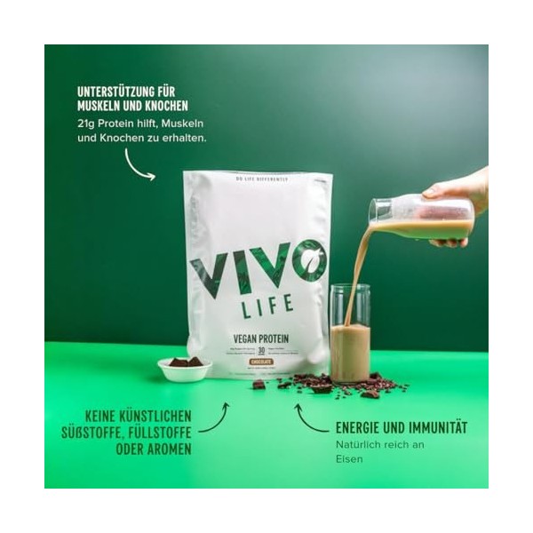 Vivo Life poudre de protéine végétalienne - 21 grammes de protéines végétales par portion, 30 portions 960g - avec du sel d