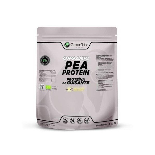 Green Tahr Protéine de pois saveur vanille 81 % 750 g, poudre de protéines végétaliennes sans lactose, sans sucre et sans glu