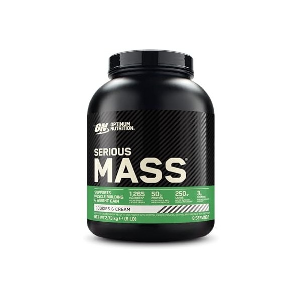 Optimum Nutrition Serious Mass Gainer en Poudre, Goût Cookies and Cream, 2.73kg, 8 Doses Protéines whey