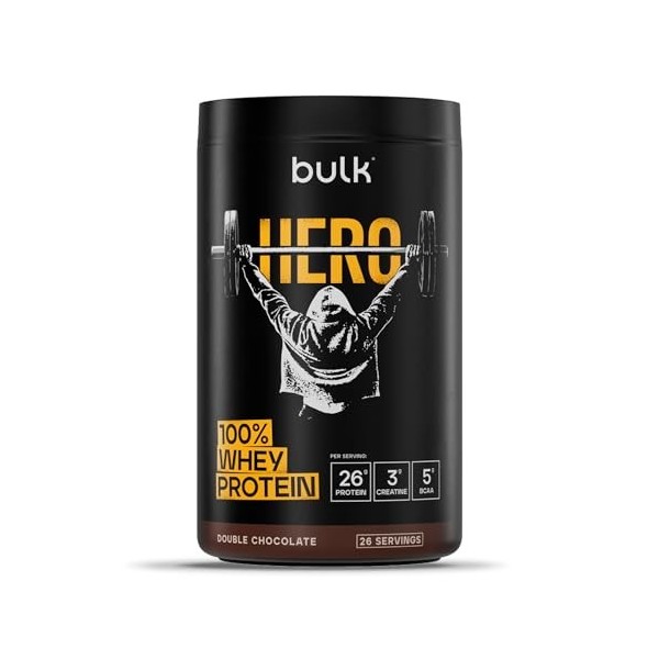 Bulk Hero 100% Whey Protéine en Poudre | Double Chocolat | 910g | 26g Protéine + 3g Créatine | 5g BCAA | Faible en Sucre | Ab...
