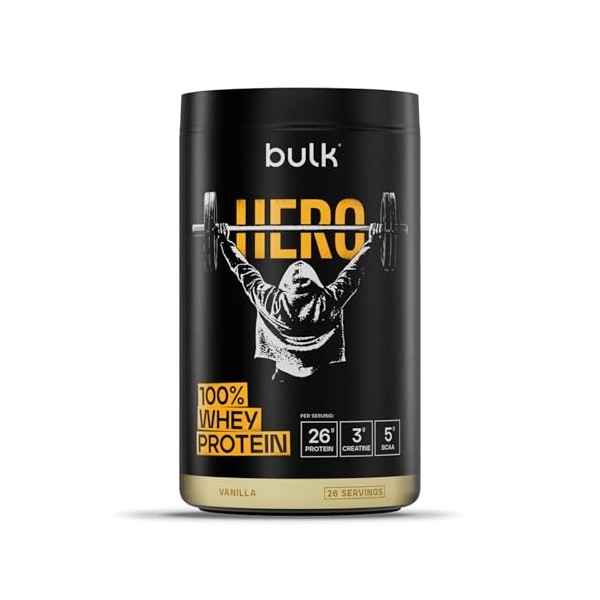 Bulk Hero 100% Whey Protéine en Poudre | Double Chocolat | 910g | 26g Protéine + 3g Créatine | 5g BCAA | Faible en Sucre | Ab...