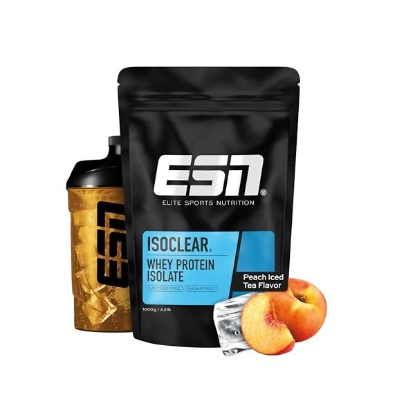 ESN ISOCLEAR Whey Isolate Protein Powder, 1000 g, Glacé à la pêche, boisson protéinée au goût fruité et délicieux, clear Whey