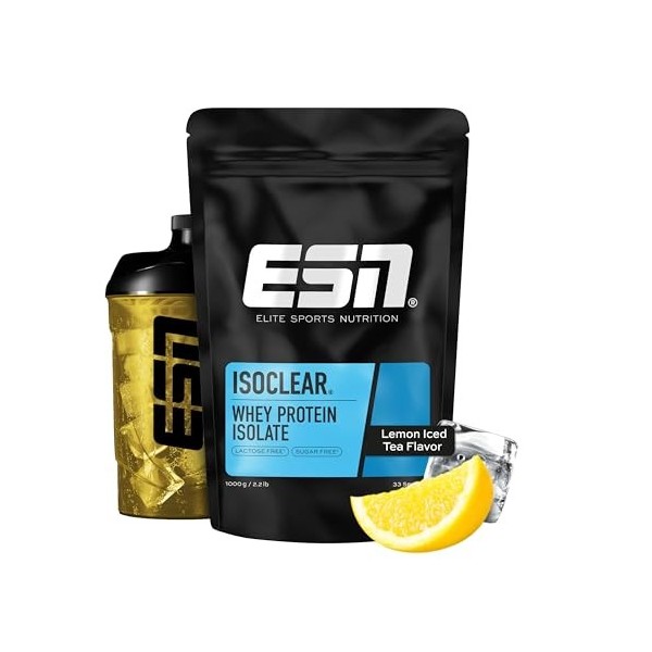 ESN ISOCLEAR Whey Isolate Protein Powder, 1000 g, Glacé à la pêche, boisson protéinée au goût fruité et délicieux, clear Whey