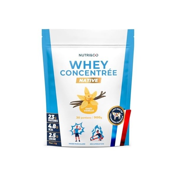 NUTRI & CO Whey Concentrate Native - Jusqu’à 80% de Protéines - Pur Lait Français Low Lactose Digestion Facile - Riche en BCA