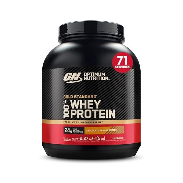 Optimum Nutrition Gold Standard 100% Whey, Protéine en Poudre, Goût Neutre, 2.25kg, 75 Doses, Emballage Peut Varier Protéines...