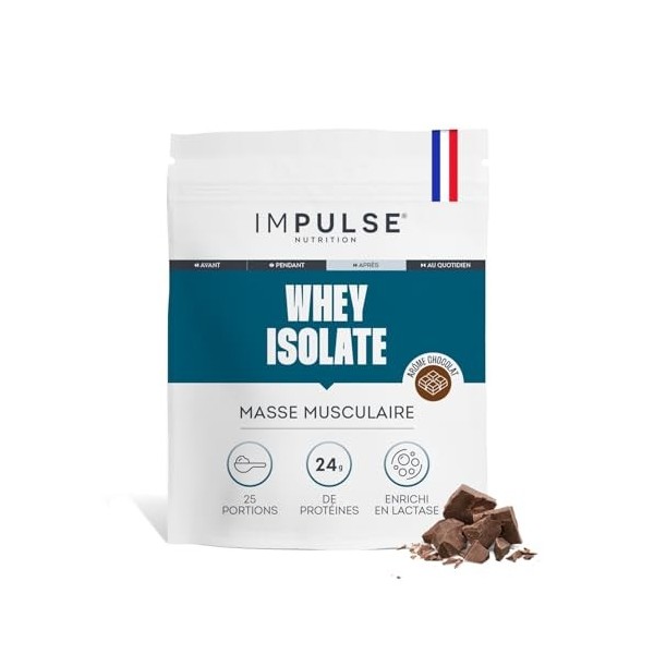 Impulse Nutrition - Whey Isolate Chocolat - Protéines et BCAA - 25g Protéines/Portion - Digestion Facilitée - Faible en Sucre...