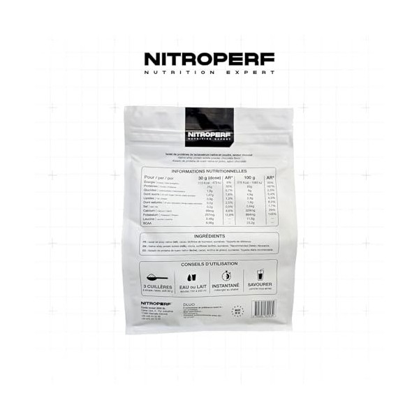 NITROPERF Whey Isolate Native 2 x 1kg,1 Acheté - 1 Gratuit Stock Limité goût Chocolat - 25g de Protéines par Portion, Riche e