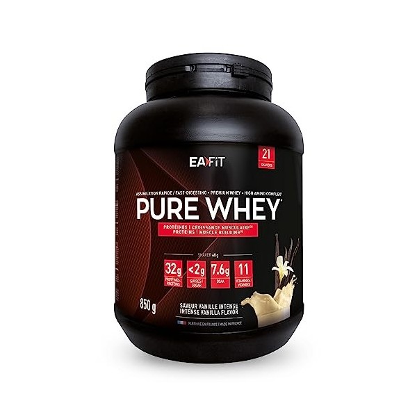 WHEY PROTEIN - Vanille - EAFIT - Marque Française N°1 en Nutrition Sportive - 32g de Proteine Whey - BCAA - Shaker Proteine -