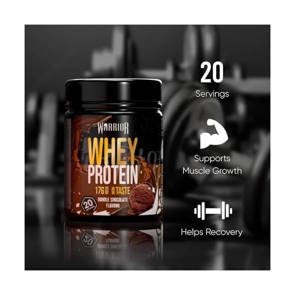 Poudre protéinée Warrior Whey 500 g jusqu’à 36 g par portion - Goût délicieux et riche en acides aminés - 20 portions Doub