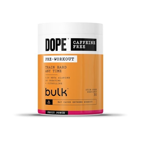 Dope Poudre Pré-Entraînement Sans Caféine | Blue Raspberry | 510g | 30 Portions | Sans Stimulants | 3,2g Beta Alanine | 3g Cr...
