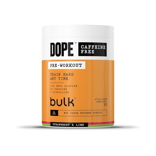 Dope Poudre Pré-Entraînement Sans Caféine | Blue Raspberry | 510g | 30 Portions | Sans Stimulants | 3,2g Beta Alanine | 3g Cr...