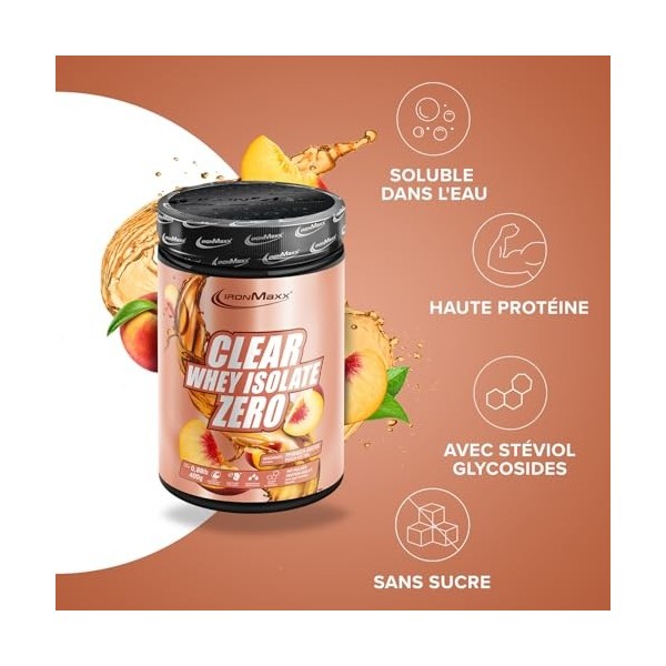 IronMaxx Clear Whey Isolate Zero - Pêche Ice Tea 400g | Whey Protein Isolate | Proteine Whey Sans Sucre | Clear Whey Boisson ...
