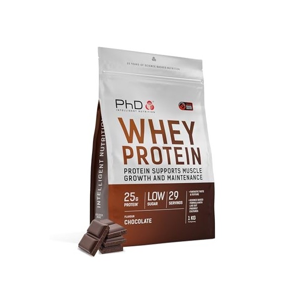 PhD Nutrition Whey Protein en poudre 500g Fraise – Poudre de protéines riche en protéines avec 25g de protéines par portion, ...
