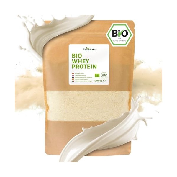 RheinNatur BIO Whey Protein Powder 900g - Poudre de protéine naturelle et sans goût pour le renforcement musculaire ...