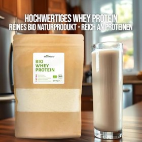 RheinNatur BIO Whey Protein Powder 900g - Poudre de protéine naturelle et sans goût pour le renforcement musculaire ...