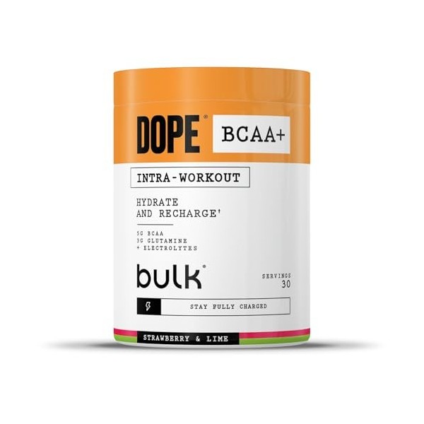 Dope BCAA+ | Poudre Intra-Entraînement | Strawberry Lime | 360 g | 30 Portions | 5g BCAAs | Mélange dÉlectrolytes | Glutamin ...