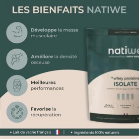NATIWÉ - Whey Protéine Isolate - Goût Vanille - Prise De Masse - Meilleure Densité Osseuse, Récupération & Performance - BCAA...