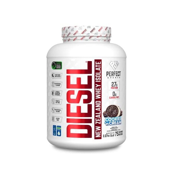 DIESEL New Zealand Whey Protéine Isolate Nourri à lHerbe/Stevia Sucré/Aromatisé Naturellement Cookies N Cream 2,27 kg