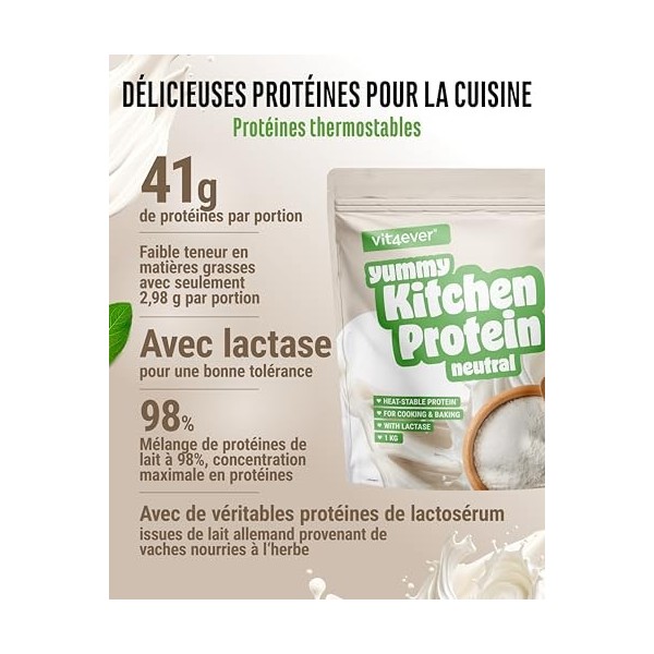 Yummy Kitchen - Protéines pour Cuisiner & Pâtisser - 1000 g de Poudre Protéinée - 82% de Protéines, Résistante à la Chaleur, 