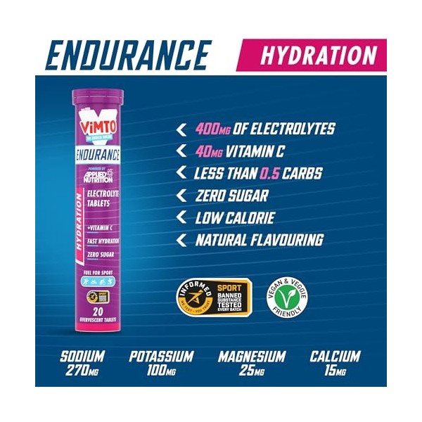 Applied Nutrition Endurance Hydration Electrolyte Effervescent Tablets, Vimto - 6 x 20 tabs
