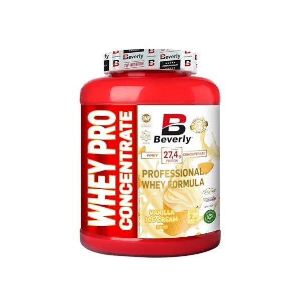 Beverly Whey Pro - Concentré de protéines de lactosérum - 2 kg - 28 g de protéines par portion - 58 portions - Tonifie et aug...
