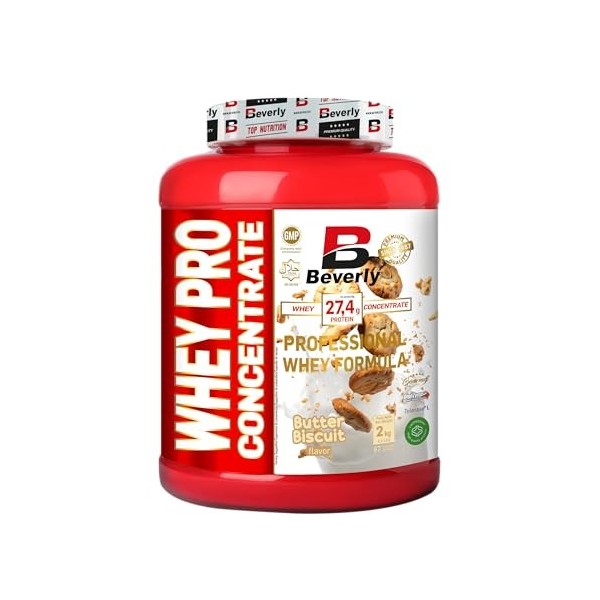 Beverly Whey Pro - Concentré de protéines de lactosérum - 2 kg - 28 g de protéines par portion - 58 portions - Tonifie et aug...