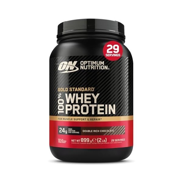 Optimum Nutrition Gold Standard 100% Whey, Protéine en Poudre, Goût Double Chocolat Riche, 899g, 29 Doses, Emballage Peut Var...