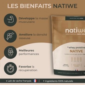NATIWÉ - Whey Protéine Native - Goût Chocolat - Prise De Masse - Meilleure Densité Osseuse, Récupération & Performance - 22,2...