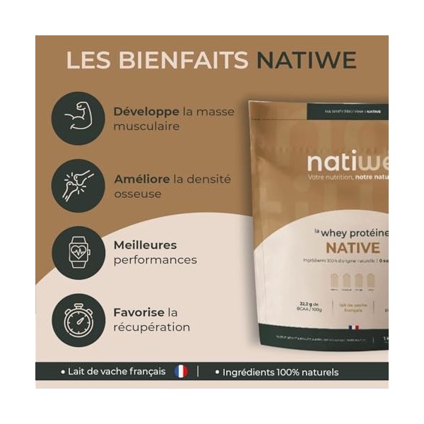 NATIWÉ - Whey Protéine Native - Goût Chocolat - Prise De Masse - Meilleure Densité Osseuse, Récupération & Performance - 22,2...