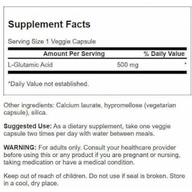 Swanson Glutamic Acid, 500mg - 60 vcaps