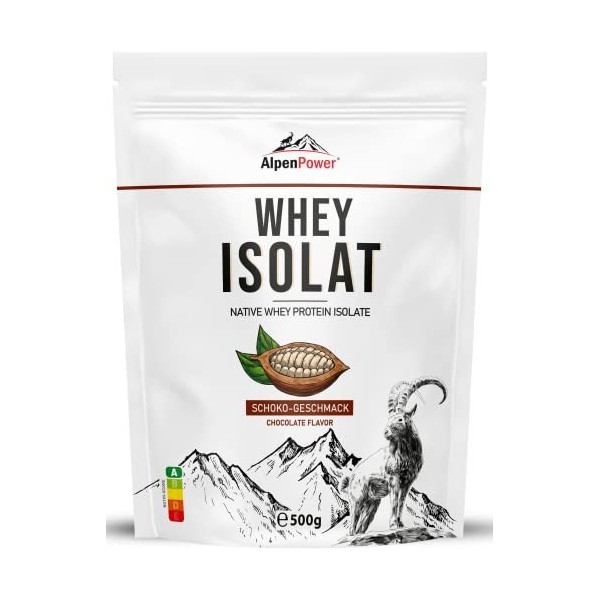AlpenPower Whey Isolat Poudre de protéines au chocolat 500 g – Ingrédients 100 % naturels, sans édulcorants – Nourriture à l ...