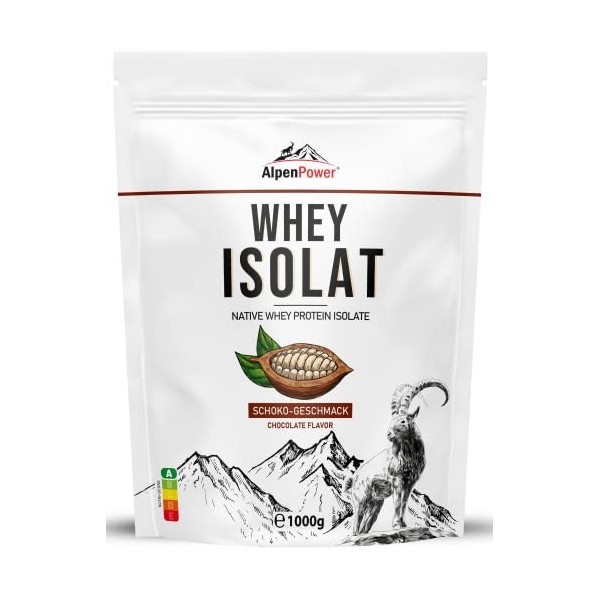 AlpenPower Whey Isolat Poudre de protéines au chocolat 500 g – Ingrédients 100 % naturels, sans édulcorants – Nourriture à l ...